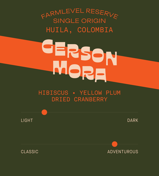 Verve Coffee Roasters - Gerson Mora Bourbon Aji Farmlevel Reserve - Scent Profile - Single Origin - Huila, Colombia - Hibiscus, Yellow Plum, Dried Cranberry - Light + Adventurous