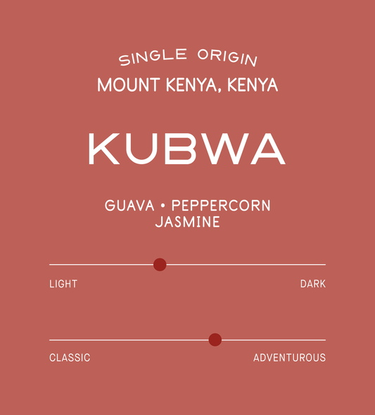 Verve Coffee Roasters - Kubwa - Scent Profile - Single Origin - Mount Kenya, Kenya - Tasting Notes: Guava, Peppercorn, Jasmine - Light + Adventurous
