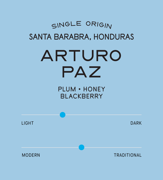 Verve Coffee Roasters - Arturo Paz - Single Origin - Santa Barbara, Honduras  - Process: Washed - Variety: Pacamara - Tasting Notes: Plum, Honey, Blackberry - Honeyed Balance - Latin America - Direct Trade - Seasonal - Whole Bean Coffee