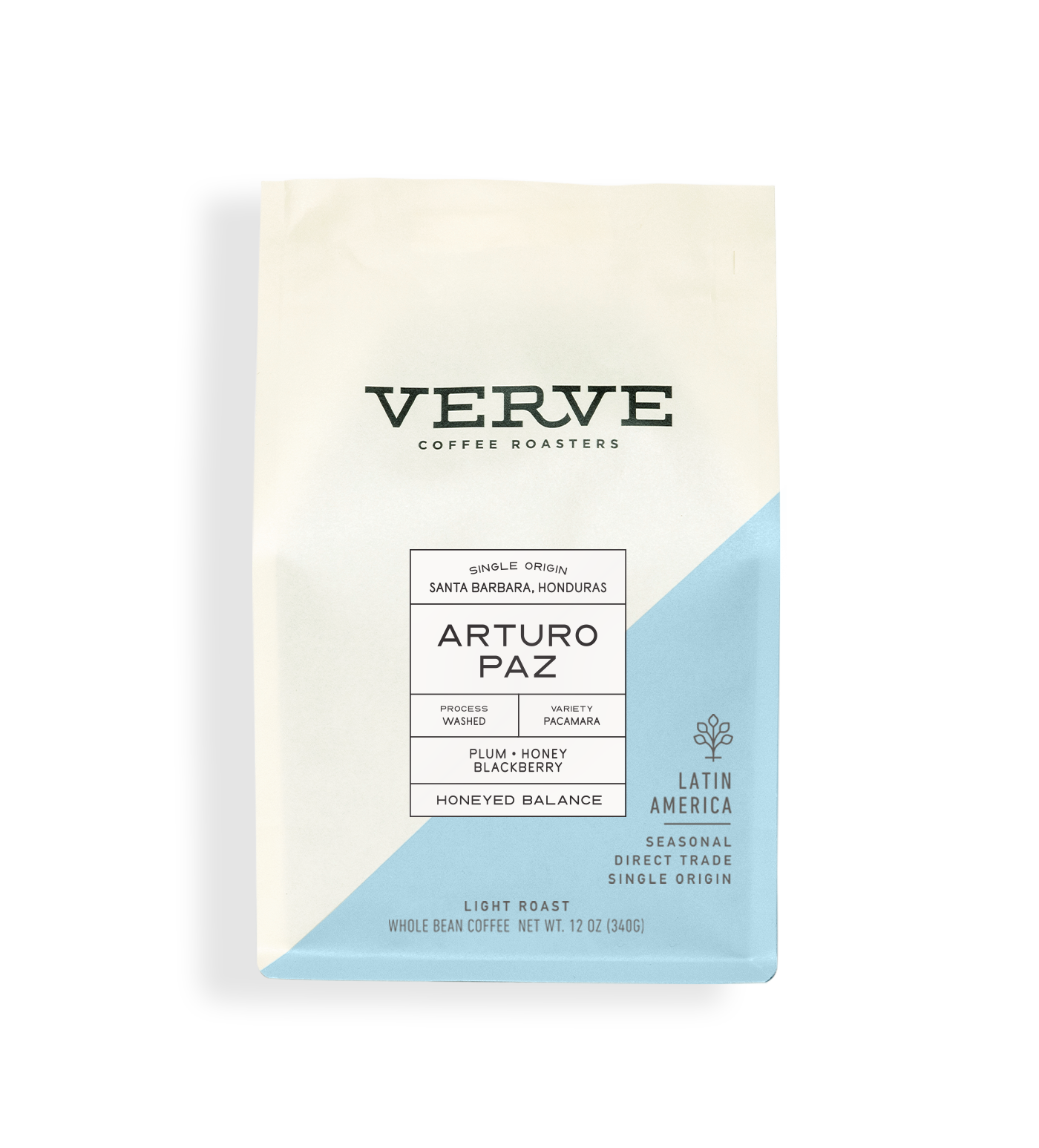 Verve Coffee Roasters - Arturo Paz - Single Origin - Santa Barbara, Honduras  - Process: Washed - Variety: Pacamara - Tasting Notes: Plum, Honey, Blackberry - Honeyed Balance - Latin America - Direct Trade - Seasonal - Whole Bean Coffee