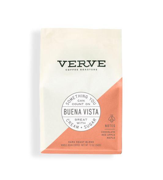 Verve Coffee Roasters - Buena Vista - Something You Can Count On - Great With Cream + Sugar - Dark Roast blend - Notes: Chocolate, Red Apple, Maple