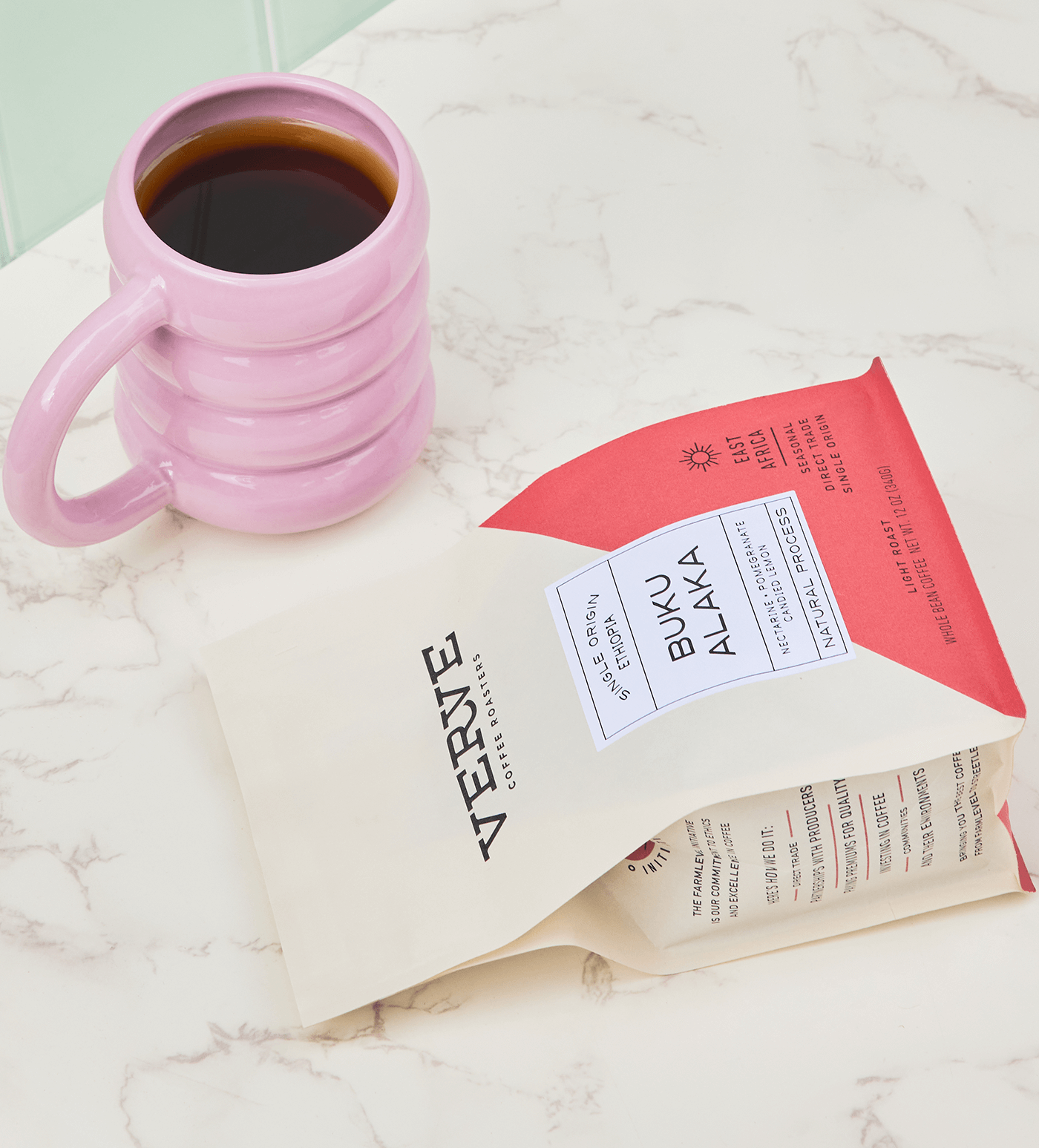 Verve Coffee Roasters - Buku Alaka - Single Origin Ethiopia - Tasting Notes: Necatarine, Pomegranate, Candied Lemon - Candied Citrus - East Africa - Seasonal - Direct Trade - Light Roast