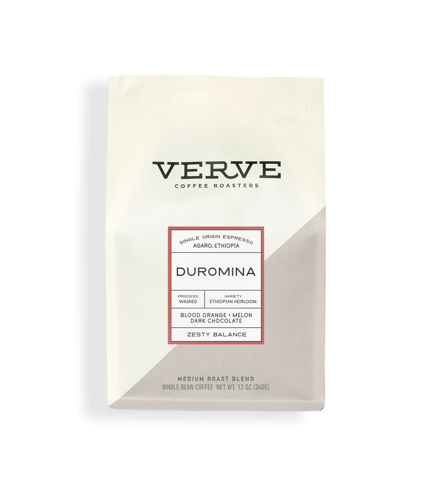 Verve Coffee Roasters - Duromina - Single Origin Espresso - Agaro, Ethiopia - Process: Washed - Variety: Ethiopian Heirloom - Tasting Notes: Blood Orange, Melon, Dark Chocolate - Zesty Balance - Light Roast