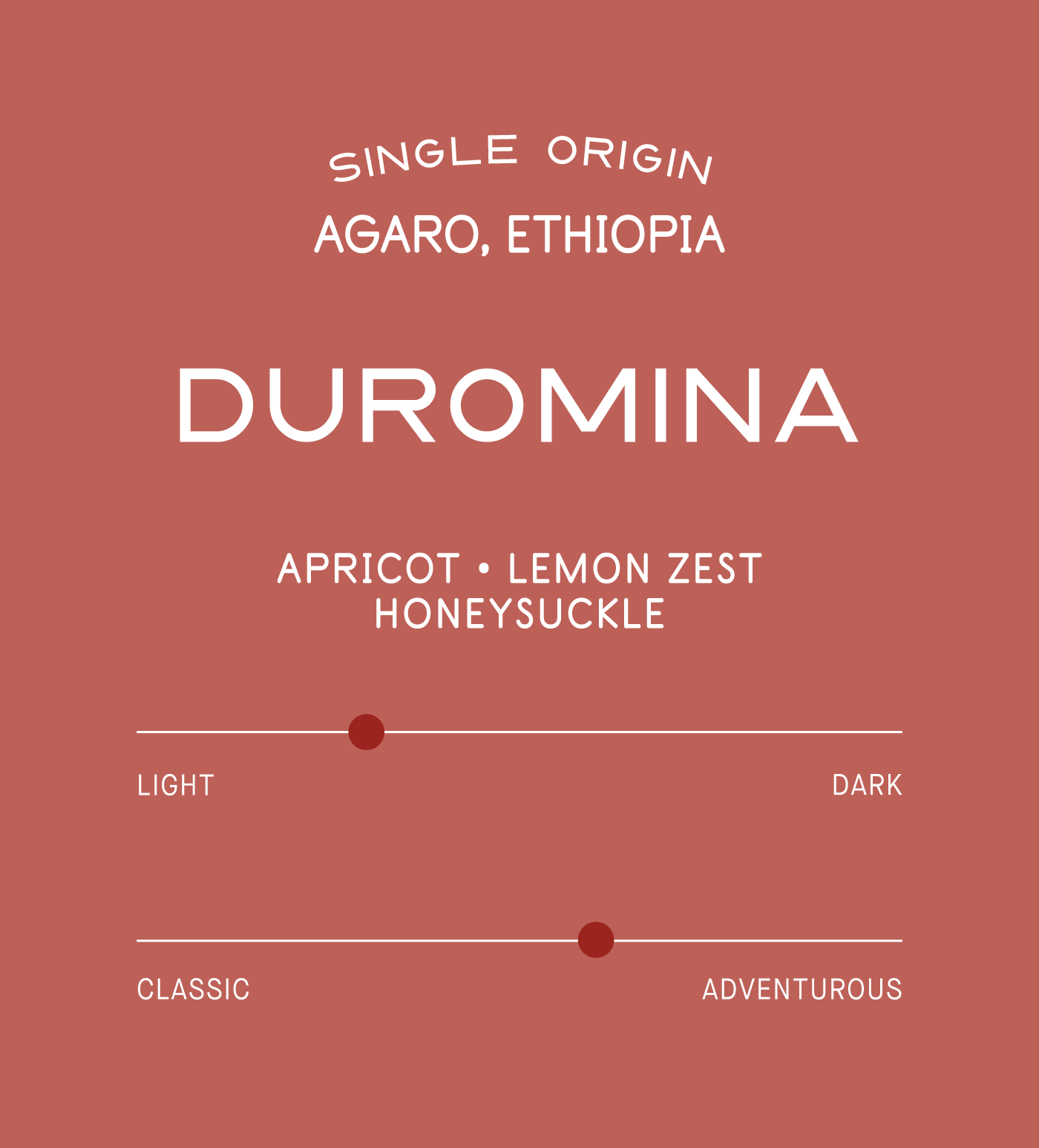Verve Coffee Roasters - Duromina - Scent Profile - Single Origin - Agaro, Ethiopia -Tasting Notes: Apricot, Lemon Zest, Honeysuckle - Light + Adventurous