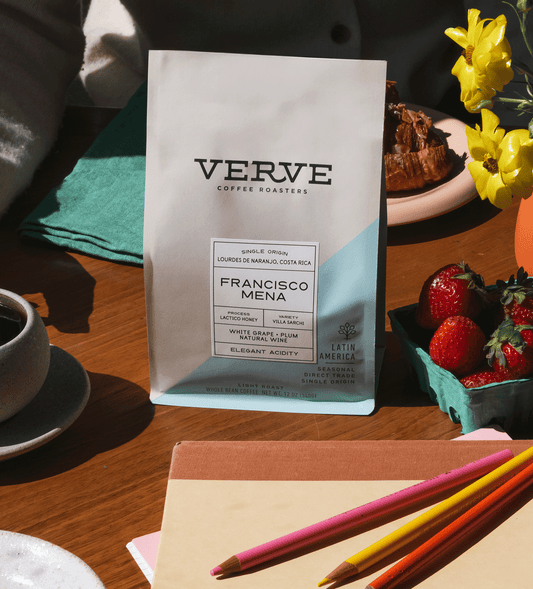 Verve Coffee Roasters - Francisco Mena - Single Origin - Lourdes De Naranjo, Costa Rica - Process: Lactico Honey - Variety: Villa Sarchi - Tasting Notes: White Grape, Plum, Natural Wine - Elegant Acidity - Latin America - Seasonal - Direct Trade - Light Roast