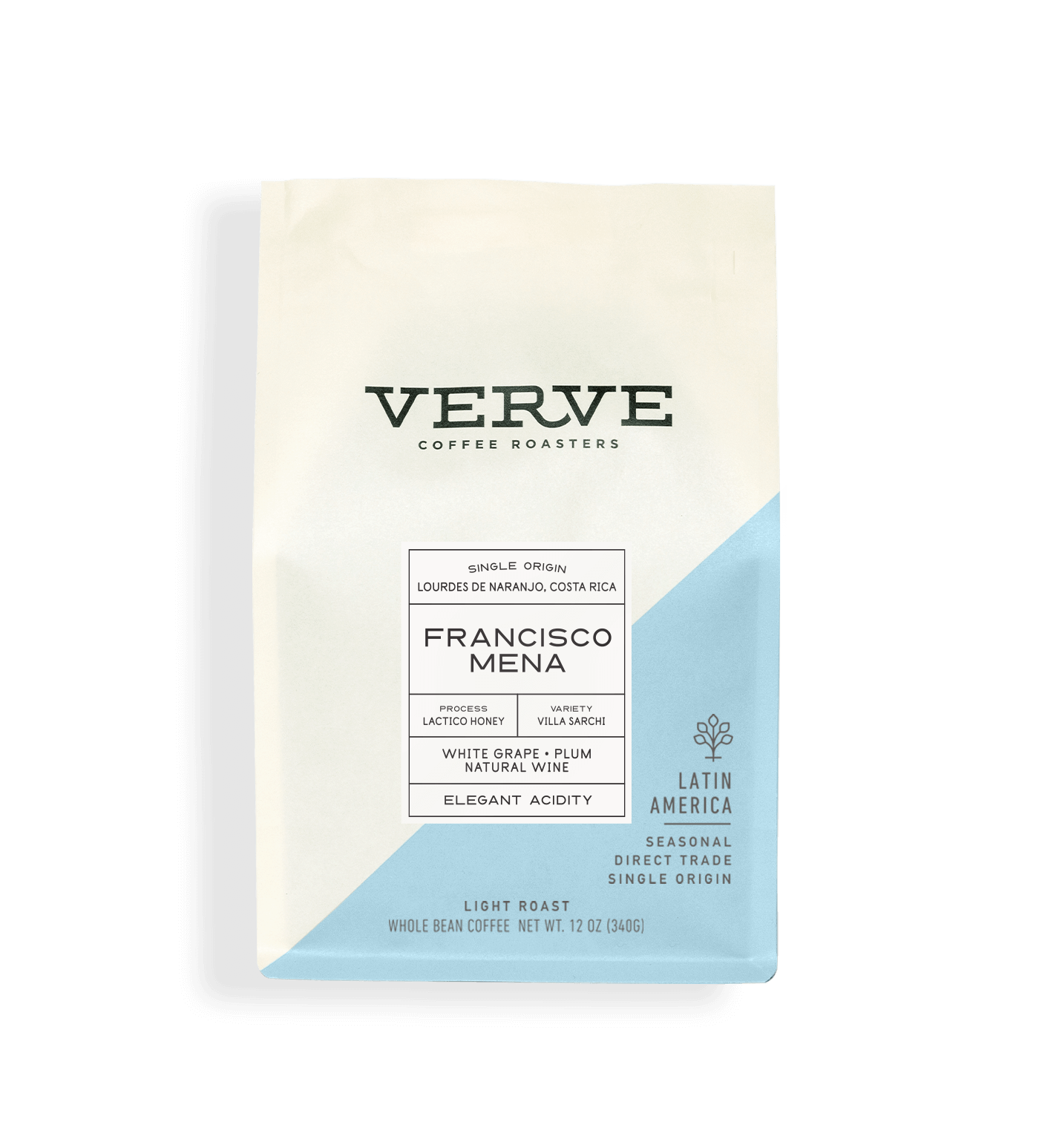 Verve Coffee Roasters - Francisco Mena - Single Origin - Lourdes De Naranjo, Costa Rica - Process: Lactico Honey - Variety: Villa Sarchi - Tasting Notes: White Grape, Plum, Natural Wine - Elegant Acidity - Latin America - Seasonal - Direct Trade - Light Roast