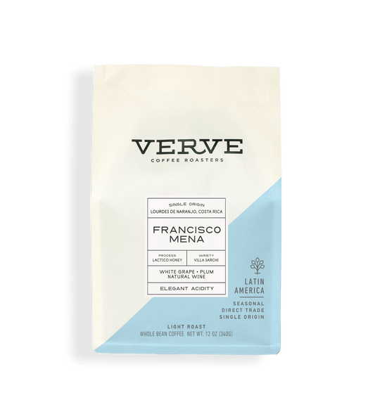 Verve Coffee Roasters - Francisco Mena - Single Origin - Lourdes De Naranjo, Costa Rica - Process: Lactico Honey - Variety: Villa Sarchi - Tasting Notes: White Grape, Plum, Natural Wine - Elegant Acidity - Latin America - Seasonal - Direct Trade - Light Roast
