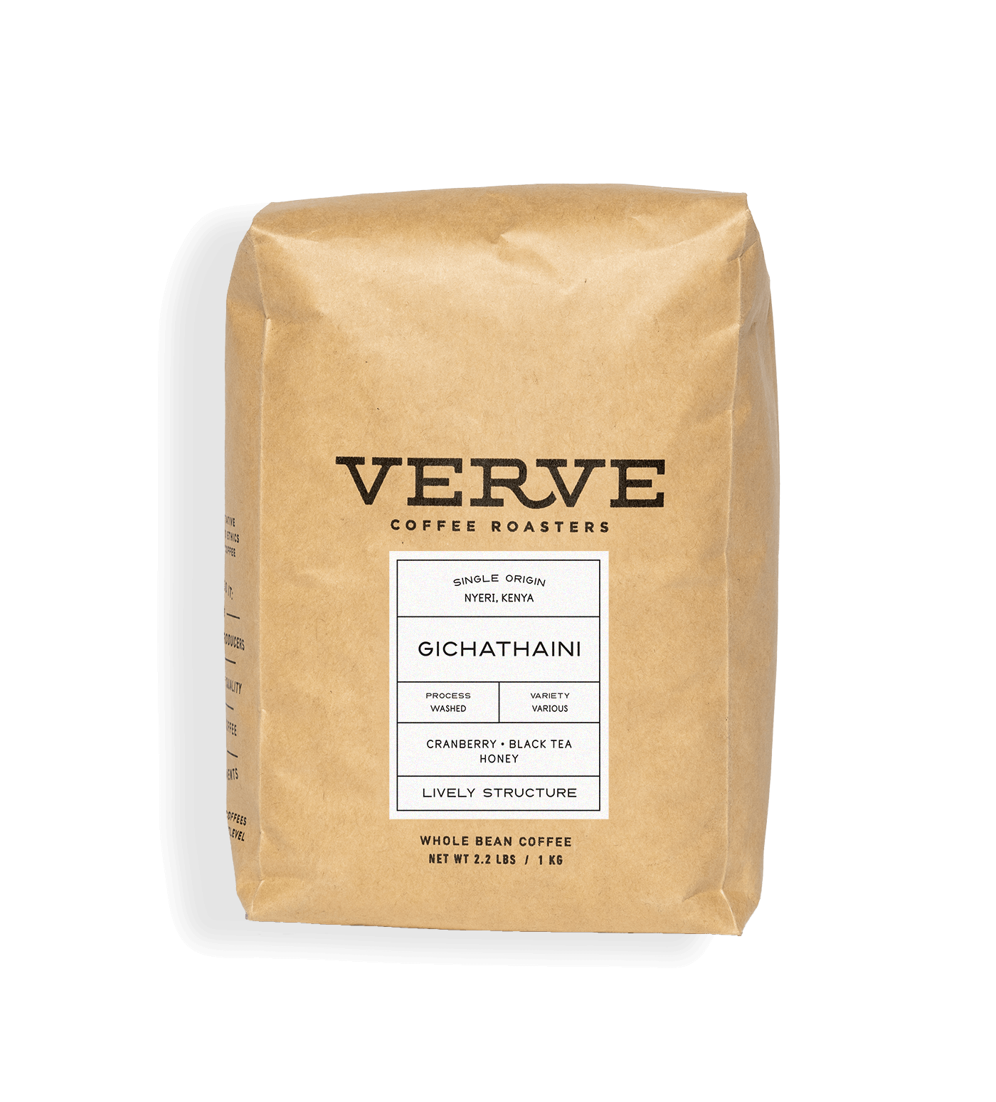 Verve Coffee Roasters - Gichathaini - 1kg - Single Origin - Nyeri, Kenya - Process: Washed - Variety: Various - Tasting Notes: Cranberry, Black Tea, Honey - Lively Structure - Whole Bean Coffee - 2.2 lbs / 1 kg