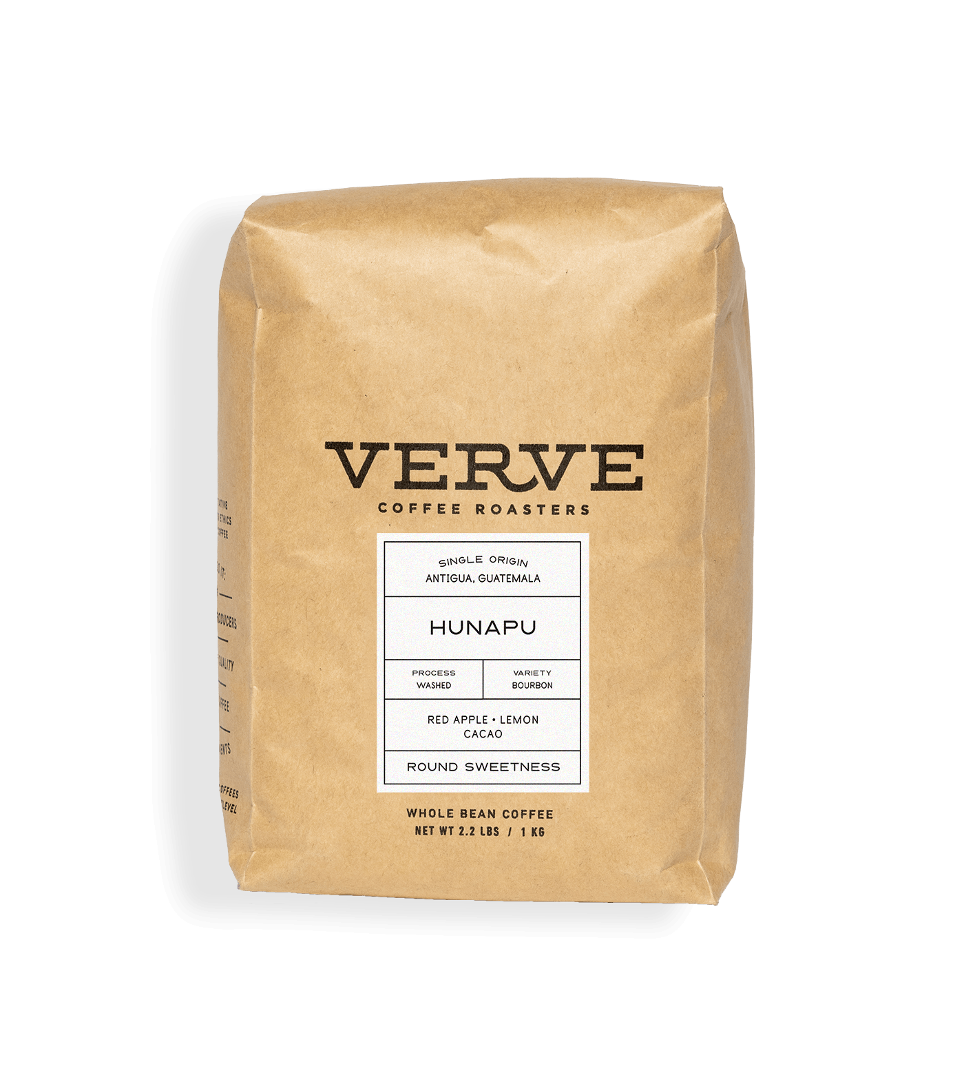 Verve Coffee Roasters - Hunapu - 1kg - Single Origin - Antigua, Guatemala - Process: Washed - Variety: Bourbon - Tasting Notes: Red Apple, Lemon, Cacao - Round Sweetness - Whole Bean Coffee - 2.2 lbs / 1 kg