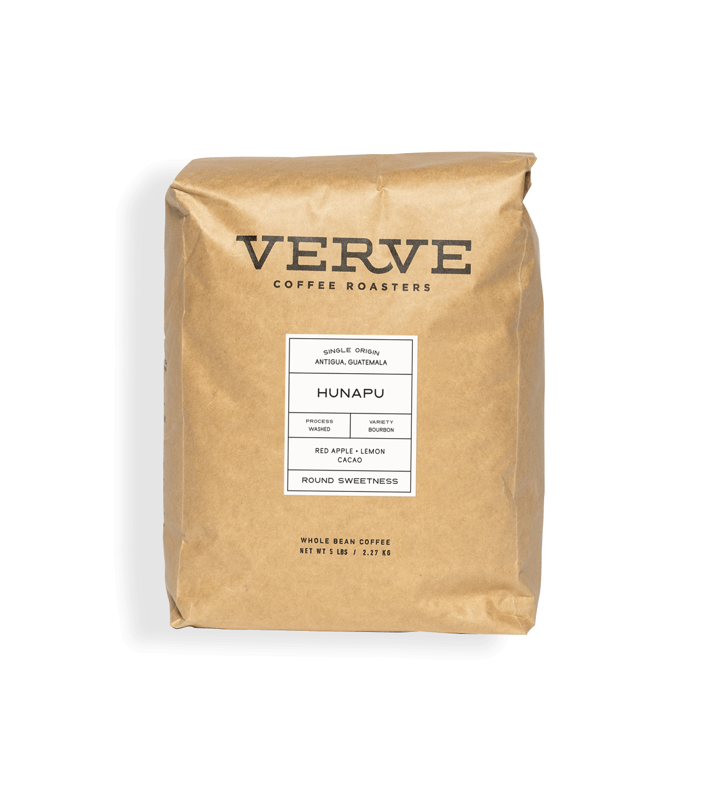 Verve Coffee Roasters - Hunapu - 5lb - Single Origin - Antigua, Guatemala - Process: Washed - Variety: Bourbon - Tasting Notes: Red Apple, Lemon, Cacao - Round Sweetness - Whole Bean Coffee - 5 lbs / 2.27 kg