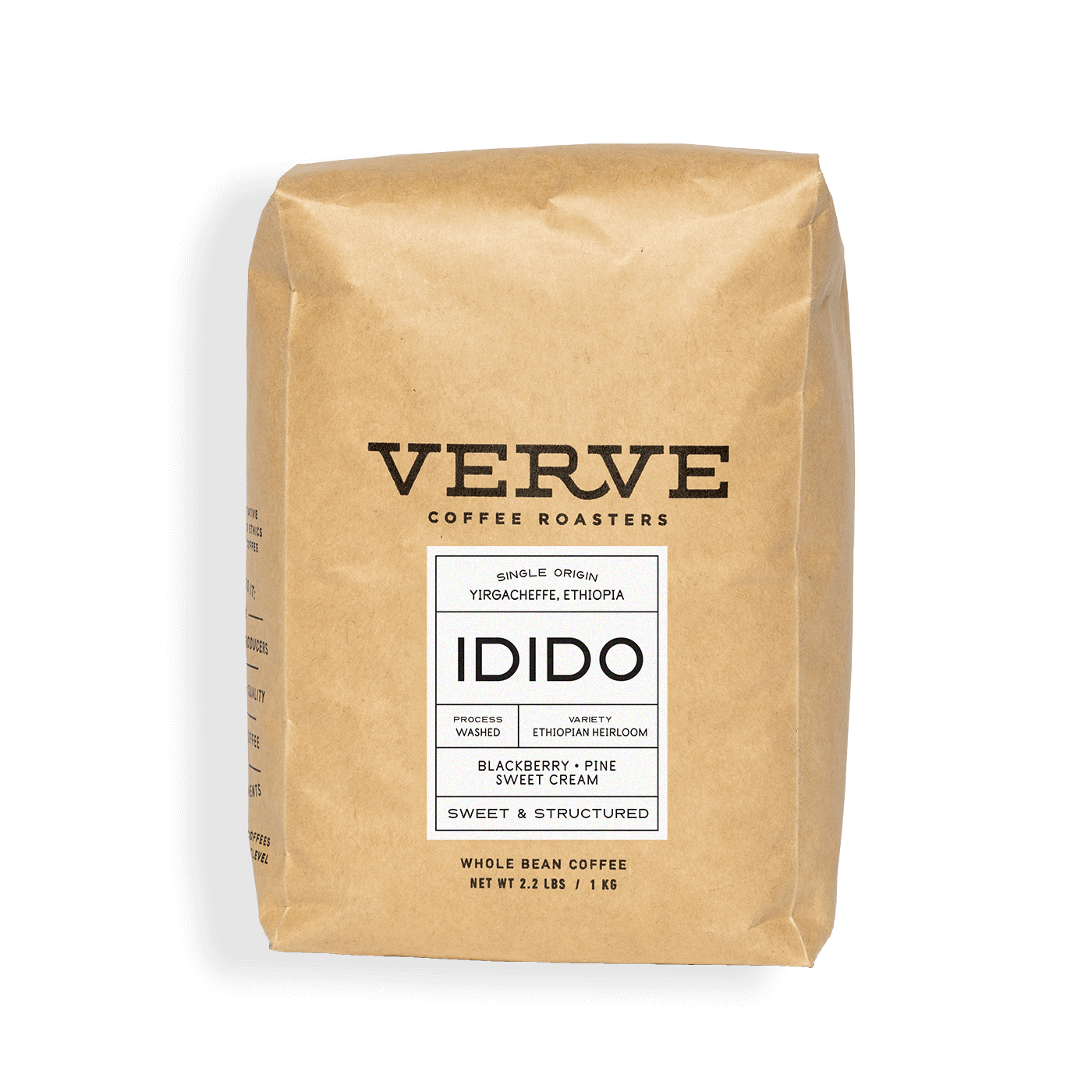 Verve Coffee Roasters - Idido - Single Origin - Yirgacheffe, Ethiopia - Process: Washed - Variety: Ethiopian Heirloom - Tasting Notes: Blackberry, Pine, Sweet Cream - Sweet & Structured - Whole Bean Coffee - 2.2 lbs / 1 kg