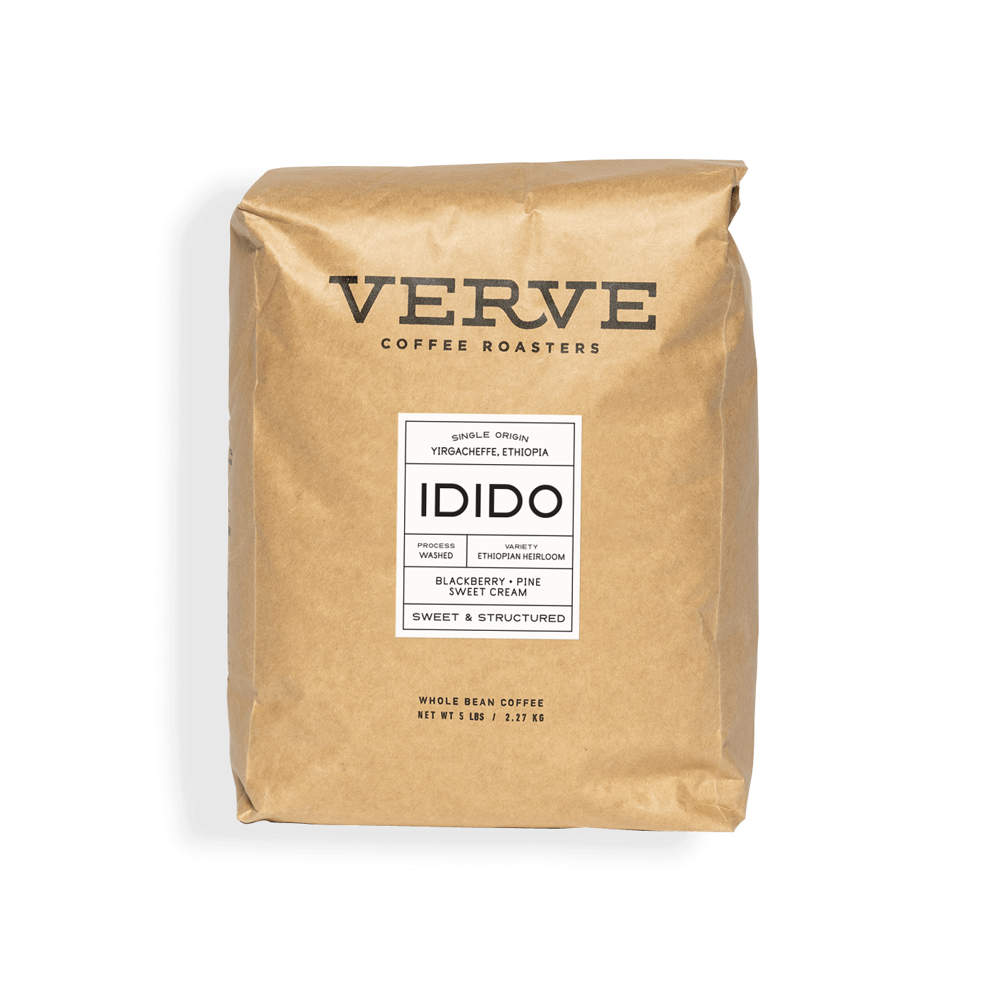 Verve Coffee Roasters - Idido - Single Origin - Yirgacheffe, Ethiopia - Process: Washed - Variety: Ethiopian Heirloom - Tasting Notes: Blackberry, Pine, Sweet Cream - Sweet & Structured - Whole Bean Coffee - 5 lbs / 2.27 kg