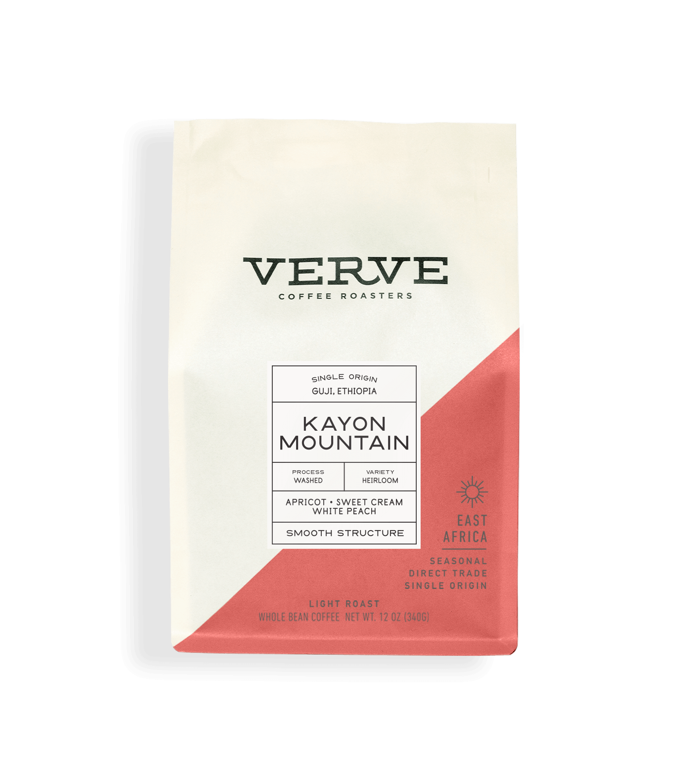 Verve Coffee Roasters - Kayon Mountain - Single Origin - Guji, Ethiopia - Process: Washed - Variety: Heirloom - Tasting Notes: Apricot, Sweet Cream, White Peach - Smooth Structure - East Africa - Seasonal - Direct Trade
