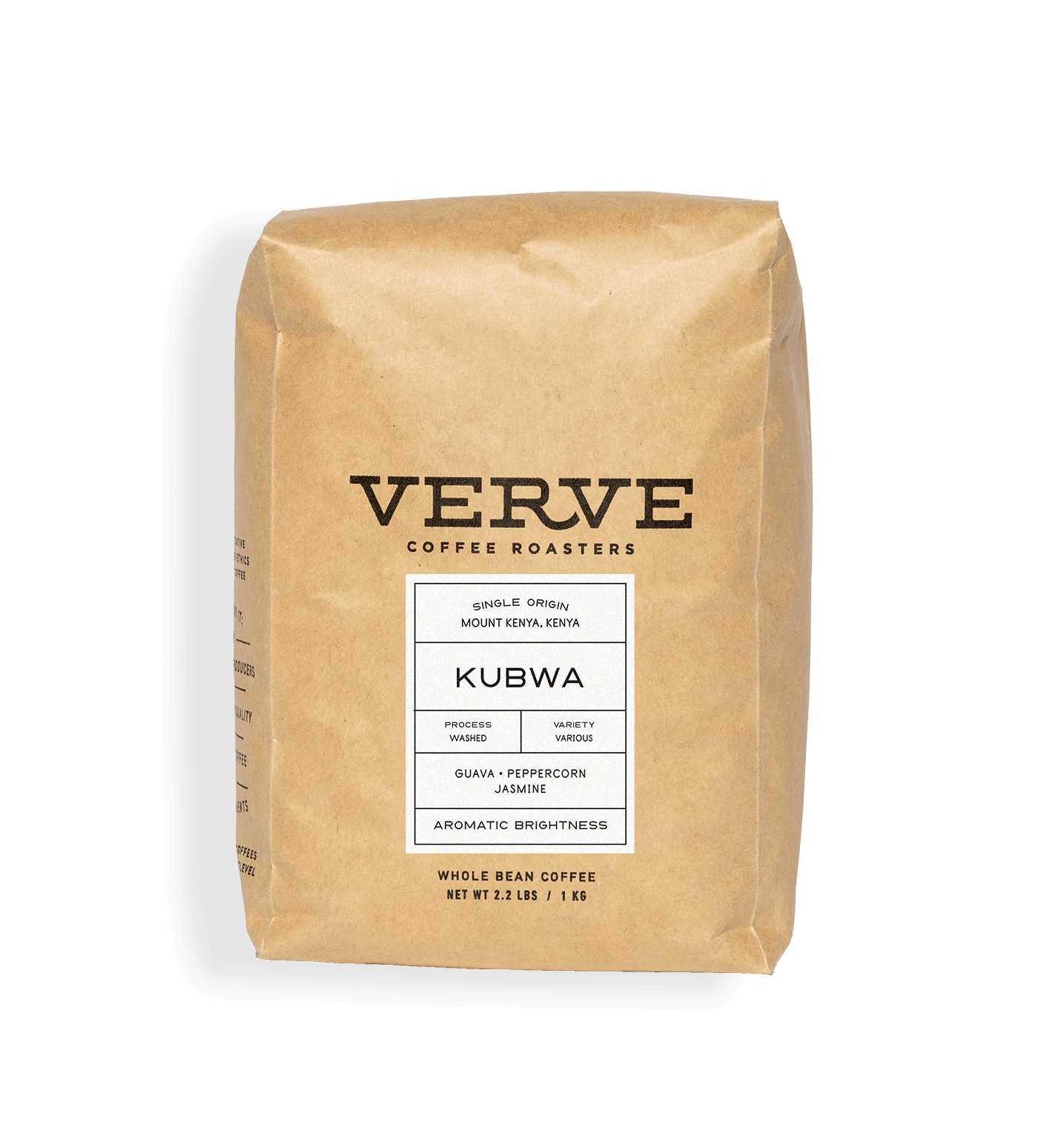 Verve Coffee Roasters - Kubwa - 1kg - Single Origin - Mount Kenya, Kenya - Process: Washed - Variety: Various - Tasting Notes: Guava, Peppercorn, Jasmine - Aromatic Brightness - East Africa - Seasonal - Direct Trade - Light Roast - Whole Bean Coffee - 2.2 lbs / 1 kg