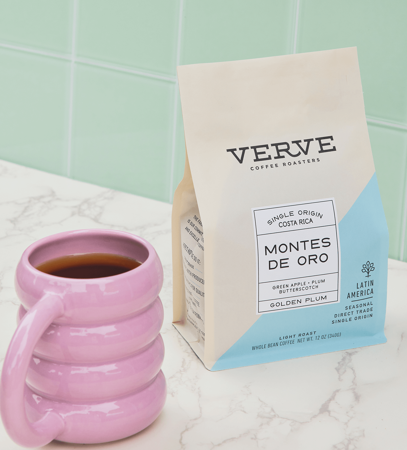 Verve Coffee Roasters - Montes De Oro - Single Origin Costa Rica - Tasting Notes: Green Apple, Plum, Butterscotch - Golden Plum - Latin America - Seasonal - Direct Trade - Light Roast