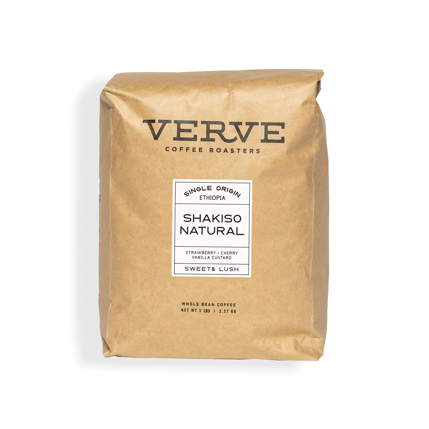 Verve Coffee Roasters - Shakiso Natural - Single Origin - Ethiopia - Tasting Notes: Strawberry, Cherry, Vanilla Custard - Sweet & Lush - Whole Bean Coffee - 5 lbs / 2.27 kg