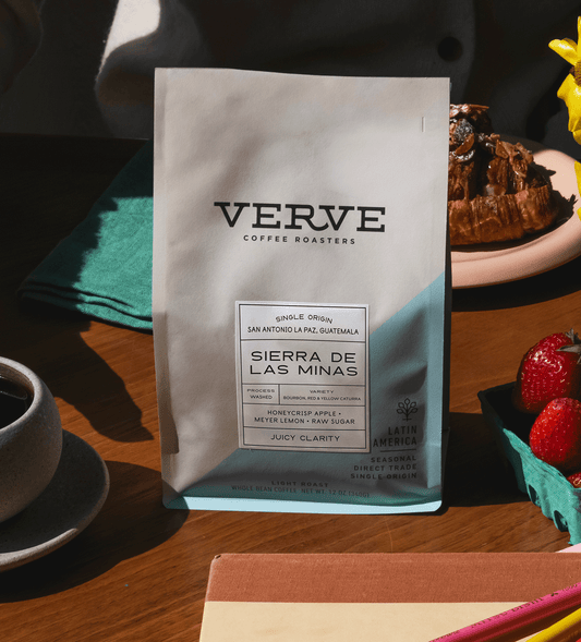Verve Coffee Roasters - Sierra De Las Minas - Single Origin - San Antonio La Paz, Guatemala - Process: Washed - Variety: Bourbon, Red & Yellow Caturra - Tasting Notes: Honeycrisp Apple, Meyer Lemon, Raw Sugar - Juicy Clarity - Latin America -Seasonal - Direct Trade - Light Roast