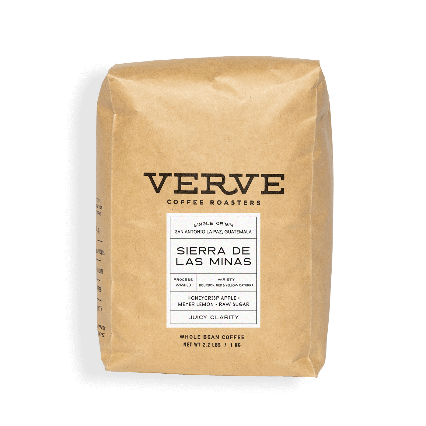 Verve Coffee Roasters - Sierra De Las Minas - Single Origin - San Antonio La Paz, Guatemala - Process: Washed - Variety: Bourbon, Red & Yellow Caturra - Tasting Notes: Honeycrisp Apple, Meyer Lemon, Raw Sugar - Juicy Clarity - Whole Bean Coffee - 2.2 lbs / 1 kg